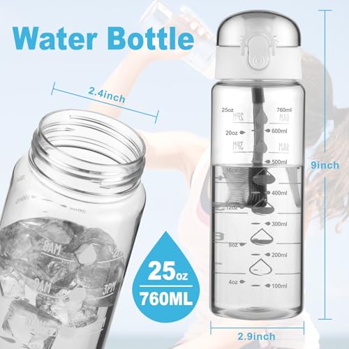 FrutPunch Clear Water Bottle, Wide Mouth Leakproof Water Bottle with Time Marker, 26OZ Plastic Water Bottles, Lightweight for Sports, Travel, White - Image 2