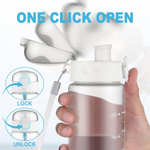 FrutPunch Clear Water Bottle, Wide Mouth Leakproof Water Bottle with Time Marker, 26OZ Plastic Water Bottles, Lightweight for Sports, Travel, White - Image 3