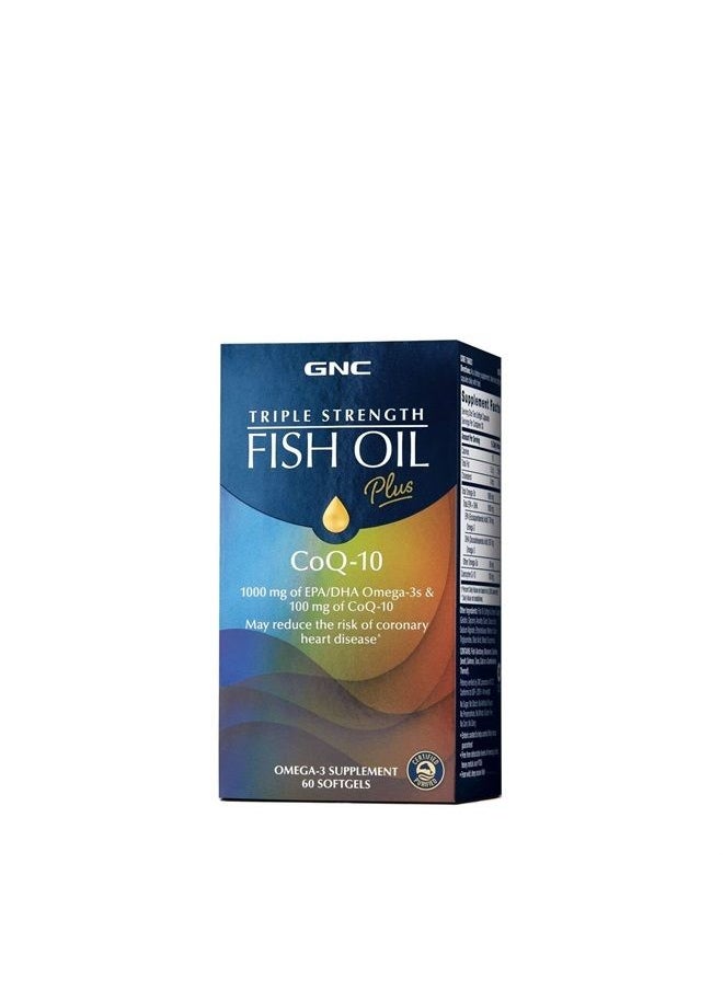 GNC - Triple Strength Fish Oil Plus CoQ-10 | 1000 mg of EPA/DHA Omega-3s, 100mg of CoQ-10, Supports Heart, Brain, Skin, Eye and Joint Health | 60 Softgels - Image 1