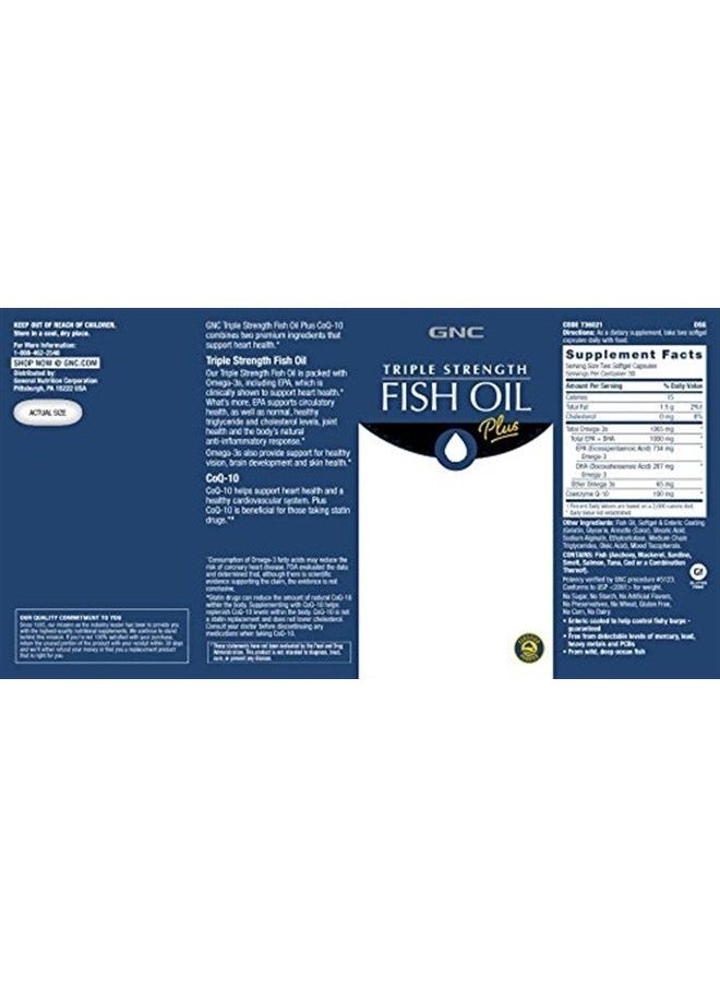 GNC - Triple Strength Fish Oil Plus CoQ-10 | 1000 mg of EPA/DHA Omega-3s, 100mg of CoQ-10, Supports Heart, Brain, Skin, Eye and Joint Health | 60 Softgels - Image 1