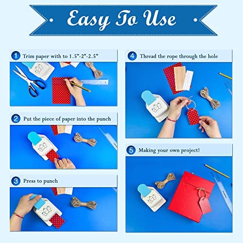 ECOHU Paper Craft Tag Punch 1.5" 2" 2.5" - with 1 roll Hemp Rope 32ft - Tag Shape Lever Action Craft Puncher for Paper Crafting Scrapbooking Cards Arts for DIY Projects - Image 5