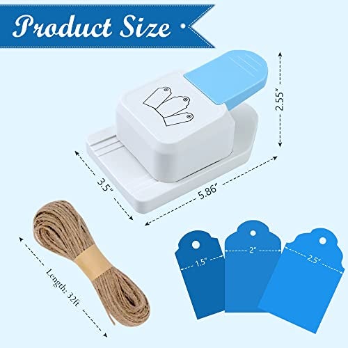 ECOHU Paper Craft Tag Punch 1.5" 2" 2.5" - with 1 roll Hemp Rope 32ft - Tag Shape Lever Action Craft Puncher for Paper Crafting Scrapbooking Cards Arts for DIY Projects - Image 2