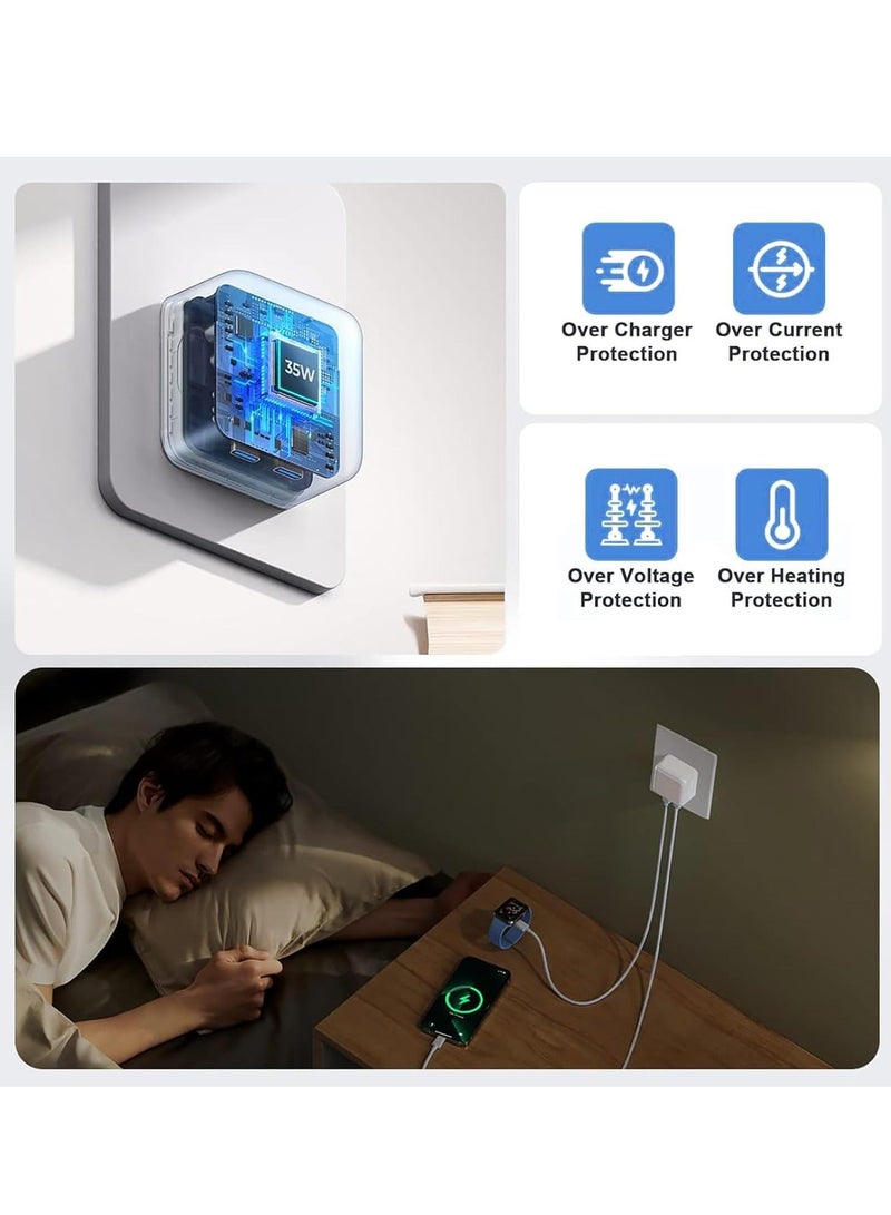 MUNTAQI Fast Charger Fast Charging for IP, 35W PD USB C Dual Port Wall Charger, 3FT USB C Cable, 2 USB C Charging port, USB C Charger Block for iPhone 14/14 Plus/14 Pro/14 Pro Max and more - Image 5