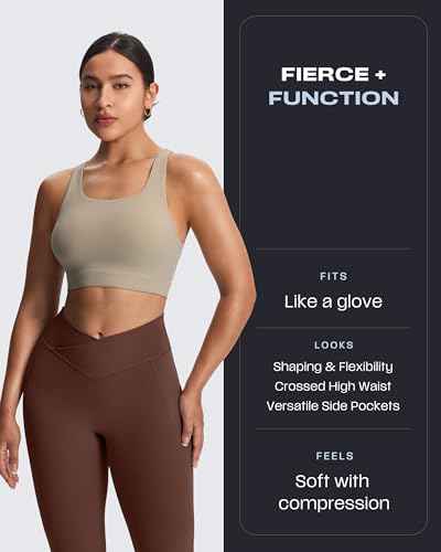 Aoxjox Womens Trinity High Waisted Yoga Pants with Pockets CrossWaist Tummy Control Buttery Soft Workout Leggings 26 Dark Brown Small - Image 3