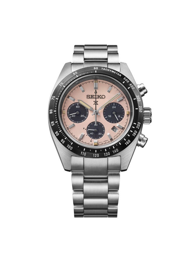 Seiko Prospex Speedtimer Solar Chronograph Men's Watch SSC963 - Pale Pink/Salmon Sandblasted Dial, 39mm Stainless Steel Case, Curved Sapphire Crystal - Image 2