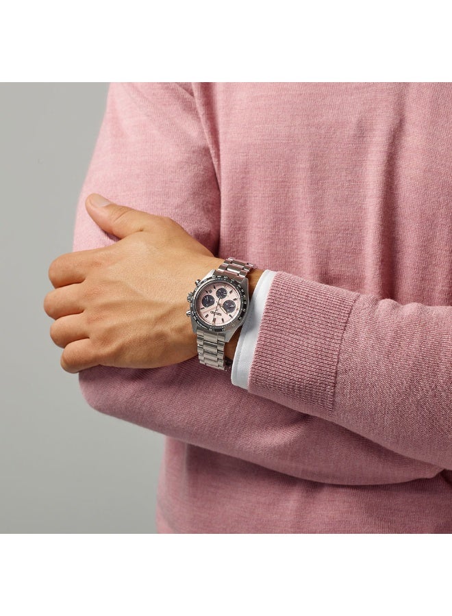 Seiko Prospex Speedtimer Solar Chronograph Men's Watch SSC963 - Pale Pink/Salmon Sandblasted Dial, 39mm Stainless Steel Case, Curved Sapphire Crystal - Image 3