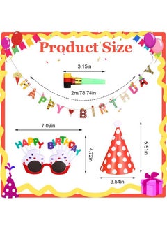 Marspark 25 Pcs Hats Set Includes 1 Colorful Happy Birthday Banner 3 Happy Birthday Glasses 10 Birthday Whistles 11 Adorable Party Cone Hats For Birthday Party Decor (Classic Style)  - Image 4