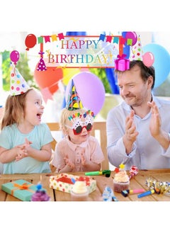 Marspark 25 Pcs Hats Set Includes 1 Colorful Happy Birthday Banner 3 Happy Birthday Glasses 10 Birthday Whistles 11 Adorable Party Cone Hats For Birthday Party Decor (Classic Style)  - Image 3