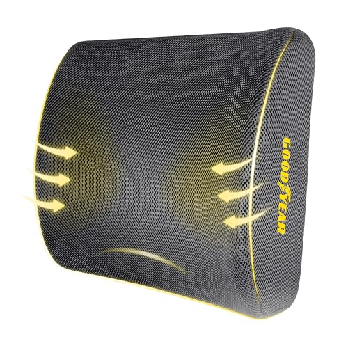 Goodyear Pure Memory Lumbar Support Pillow – Premium Memory Foam Back Support Cushion for Office Chair, Car Seat & Recliner – Ergonomic Lower Back Relief, Breathable Mesh Cover, Adjustable Strap - Image 1