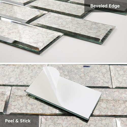 Diflart Peel and Stick Mirror Backsplash, Antique, 3x6 Inch, Beveled Mirror Subway Kitchen Bar Wall Tile (5 Sq.ft, 40 Pcs) - Image 4