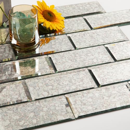 Diflart Peel and Stick Mirror Backsplash, Antique, 3x6 Inch, Beveled Mirror Subway Kitchen Bar Wall Tile (5 Sq.ft, 40 Pcs) - Image 1