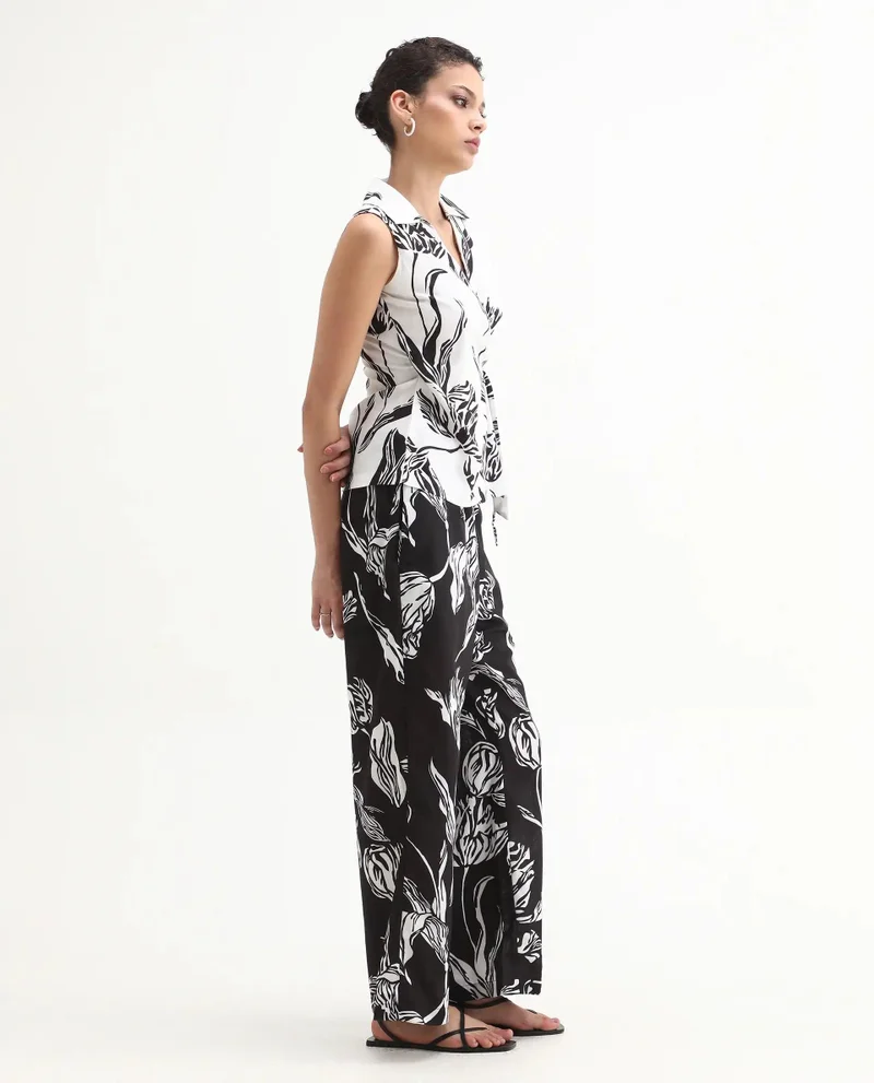 Rareism Women's Floral Print Straight Fit Trouser