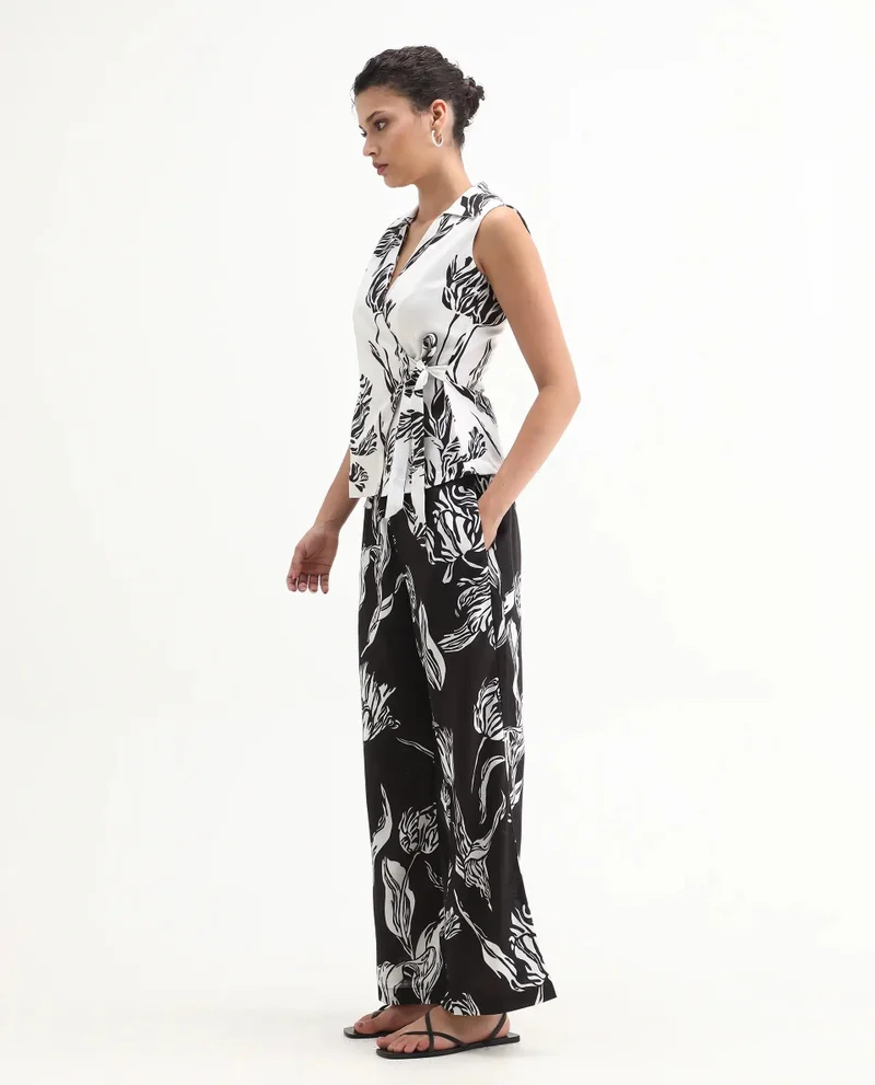 Rareism Women's Floral Print Straight Fit Trouser