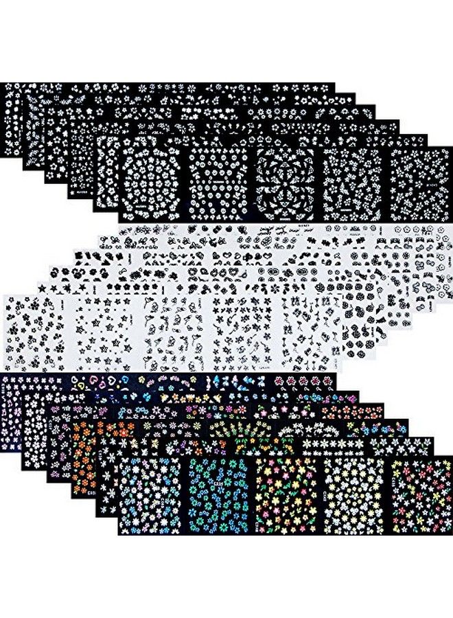 Tazimi 90 Sheets Mixed 3D Mini Nail Art Stickers Black White Colorful Various Patterns Flower Design Decals Selfadhesive False Sticker For Women Diy Decorations Birthday Party Favor Gift - Image 1