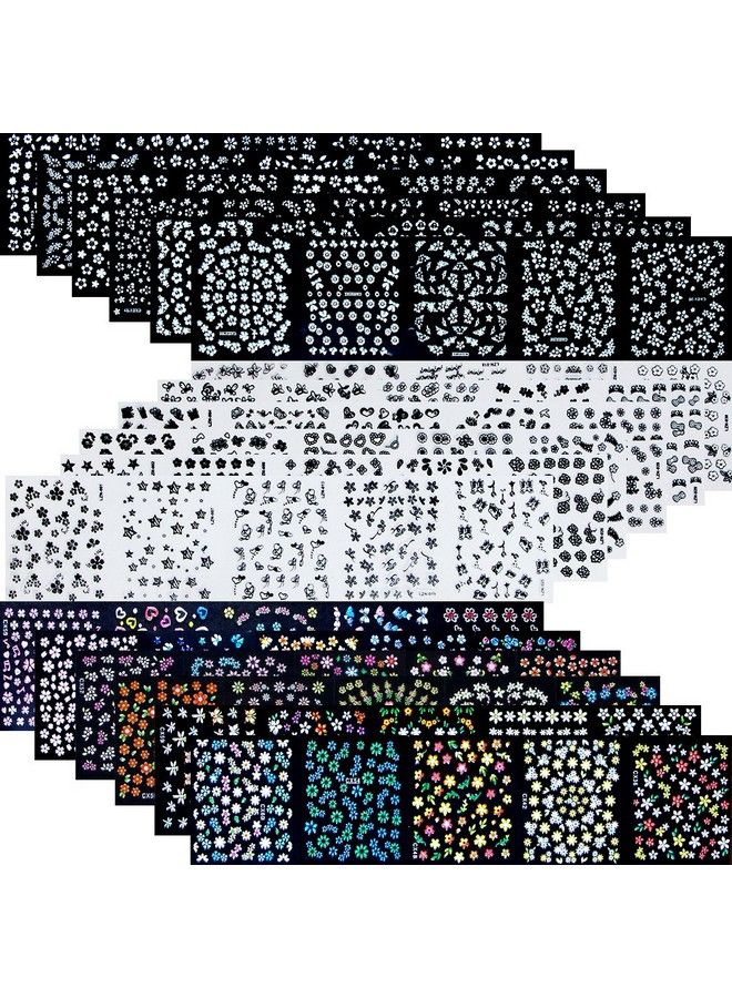 Tazimi 90 Sheets Mixed 3D Mini Nail Art Stickers Black White Colorful Various Patterns Flower Design Decals Selfadhesive False Sticker For Women Diy Decorations Birthday Party Favor Gift - Image 2