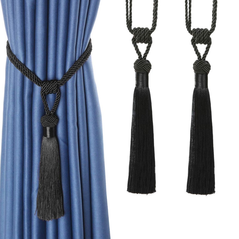 BEL AVENIR BEL AVENIR Curtain Tiebacks HandWoven Holdbacks Home Decorative Tassels Tiebacks Black 2 Pack