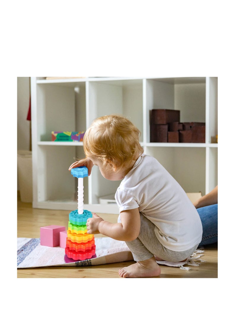 Excefore Spinning Stacking Toys, Stacking Toy for Babies and Toddlers, Rainbow Spin Tower, Educational Toddler Learning Toys, Autism Spin Stack Toys, Suitable for Gifts for Boys and Girls - Image 2
