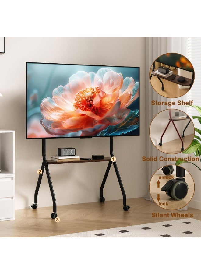 XICEN Mobile TV Stand for 49-80 Inch TV Screens, Floor TV Mount with Shelf, Height Adjustable TV Cart  for Office, School, Home, Meeting Room - Image 3