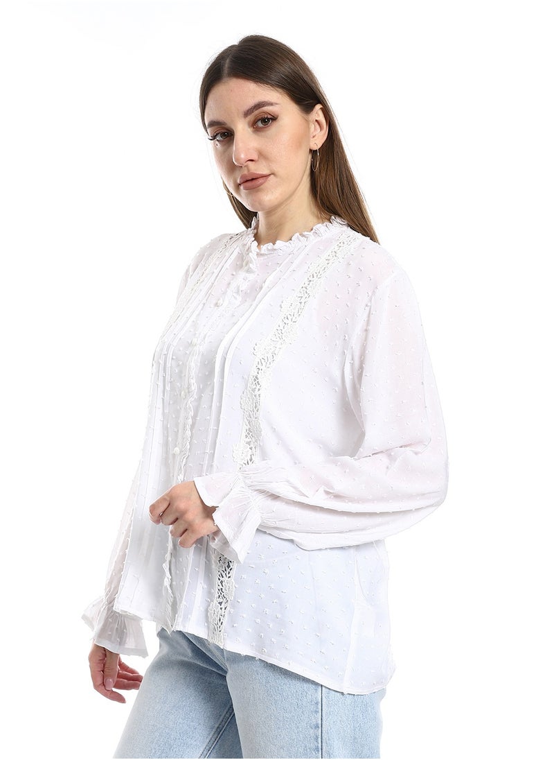 Classic white blouse with a front cut