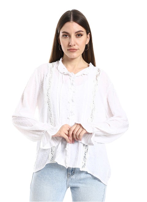 Classic white blouse with a front cut