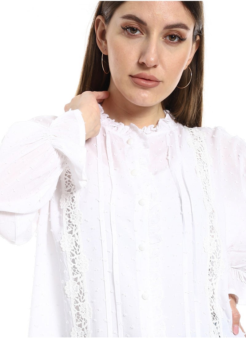 Classic white blouse with a front cut