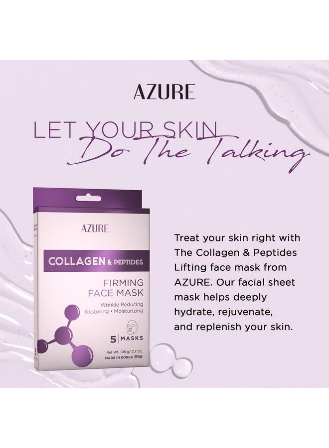Azure Cosmetics Azure Collagen & Peptides Lifting Sheet Facial Mask Restoring Smoothing & Moisturizing Face Mask Helps Reduce Fine Lines & Wrinkles Smooths & Repairs Skin Care Made In Korea 5 Pack - Image 4
