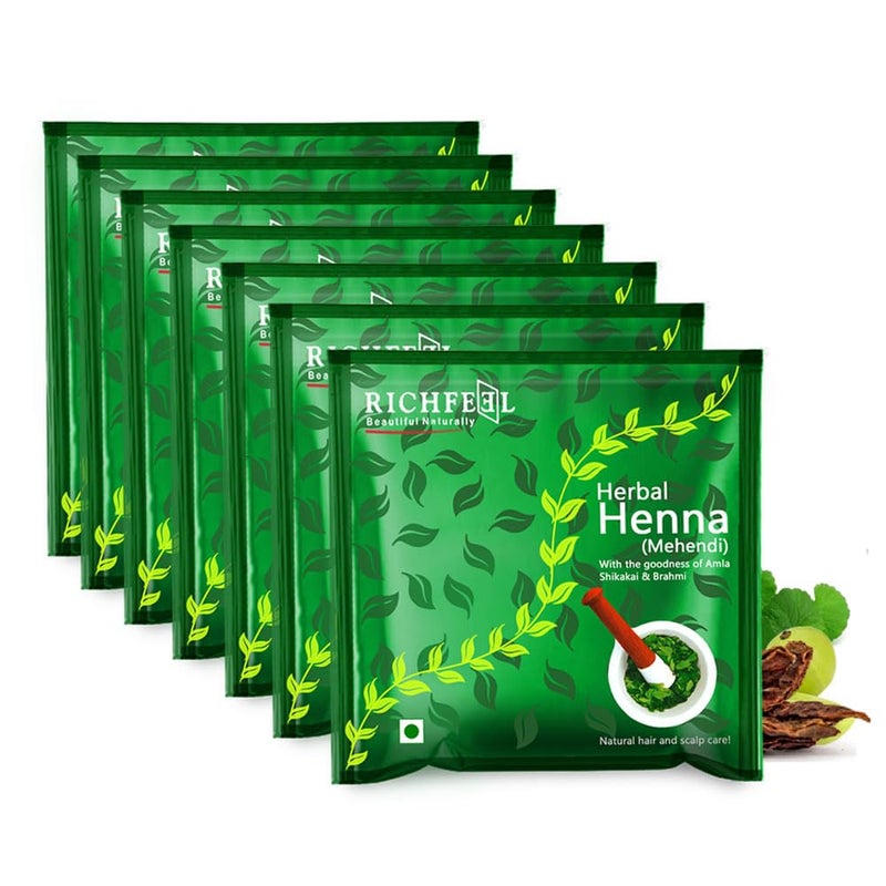 Richfeel Heena Mehendi Powder Natural Hair Color and Conditioning with the goodness of Amla Shikakai  Brahmi  100 g Pack of 7 - Image 1