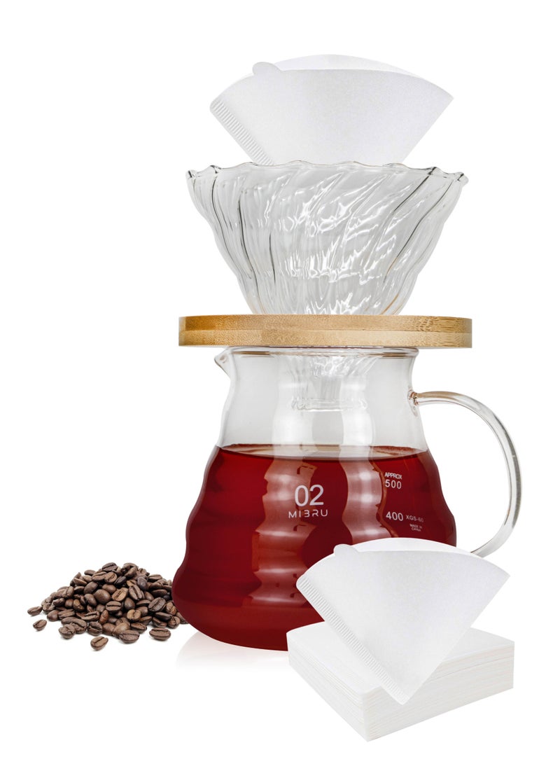 ميبرو طقم تقطير القهوة بطريقة V60 بالتقطير مجموعة من 3 قطع بكج تحضير بالتنقيط - Image 1
