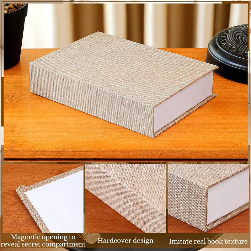 3 Pcs Fake Book Box Neutral Linen Book Box Decorative Faux Prop Storage for Farmhouse Home Decor shelf Table Card Photo DIY Keepsake Gift(8.6 x 6.1 x 1.8 Inch,Khaki) - Image 3