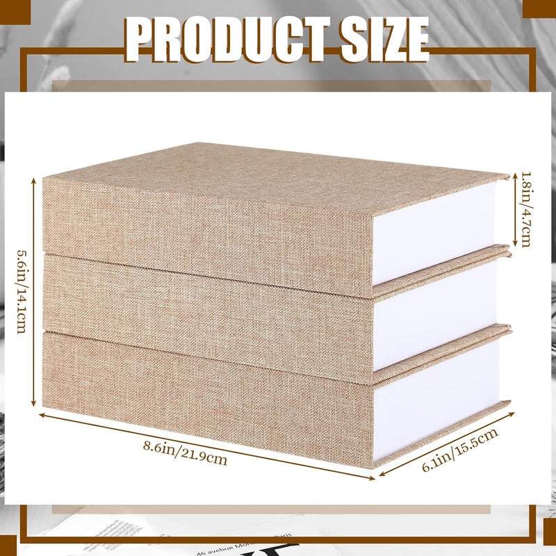3 Pcs Fake Book Box Neutral Linen Book Box Decorative Faux Prop Storage for Farmhouse Home Decor shelf Table Card Photo DIY Keepsake Gift(8.6 x 6.1 x 1.8 Inch,Khaki) - Image 2