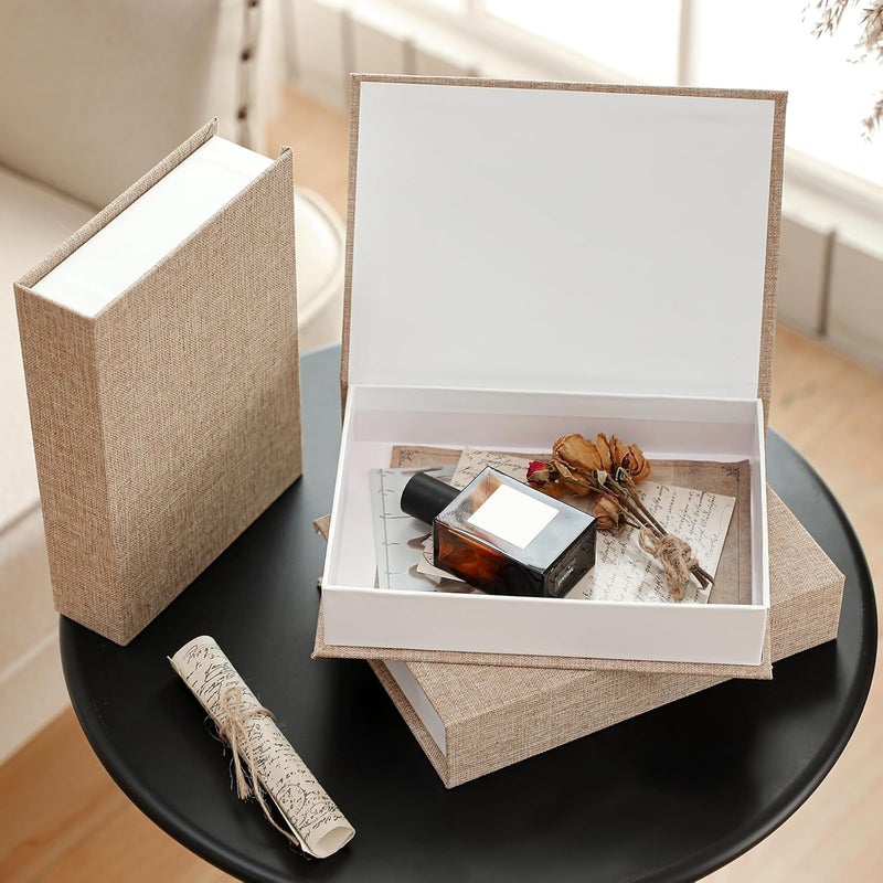 3 Pcs Fake Book Box Neutral Linen Book Box Decorative Faux Prop Storage for Farmhouse Home Decor shelf Table Card Photo DIY Keepsake Gift(8.6 x 6.1 x 1.8 Inch,Khaki) - Image 5