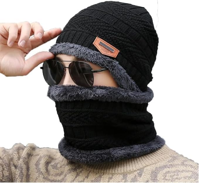 ULTRINA Winter Cap with Neck Scarf for Men & Women – Fleece-Lined Thermal Beanie with Neck Warmer | Thick And Fluffy Woolen Hat for Cold Weather, Skiing & Outdoor Use (Multicolor) - Image 1