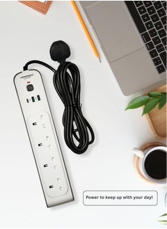 PowerMax 7-in-1 Extension Socket/ Power Strip – 4 AC Outlets, 2 USB Ports & 1 Type-C Port (3.4A) – 3-Meter Heavy-Duty Extension Cord – 2500W/13A with Fast Charging & Surge Protection – Round Design Ideal for Home, Office & Dorm Use  - Image 1