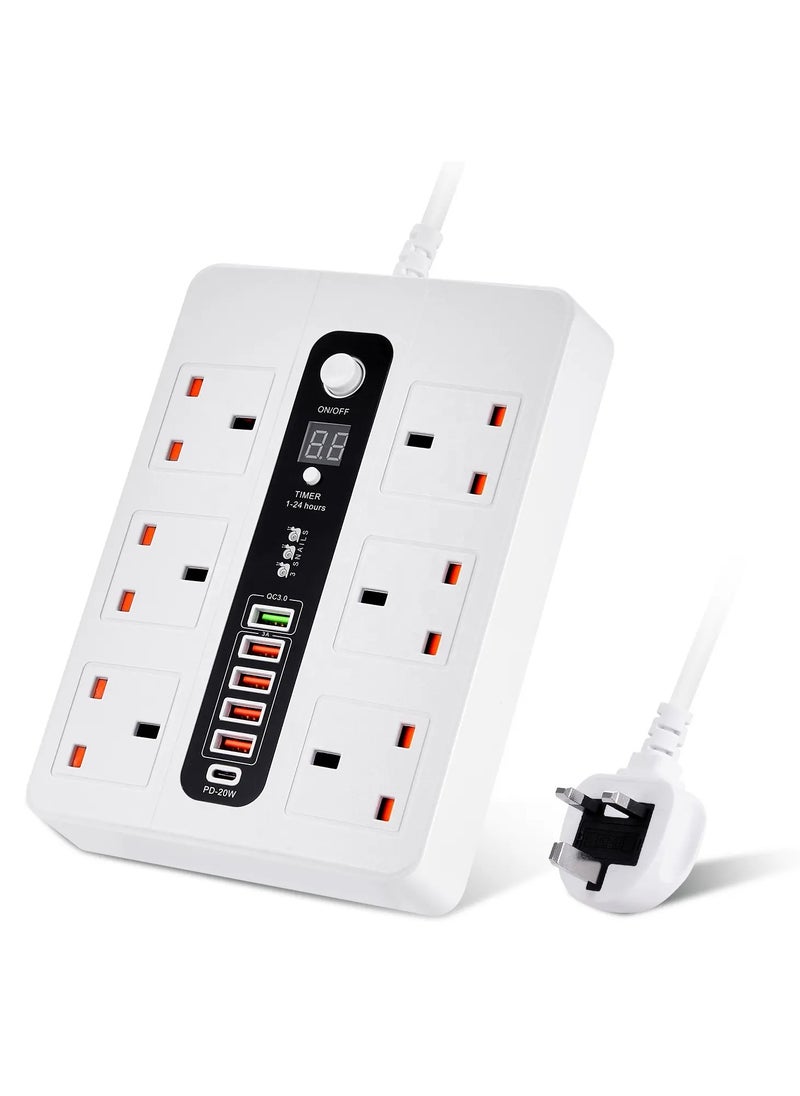 NOXON Noxon NX803 | Ultra High Speed Socket - 2500W, 6 x Socket combo 5 x USB 1 x PD 18W - FireProof ABS Material, 3.4A Fast-Charging | 3M Cord - (White).  - Image 1
