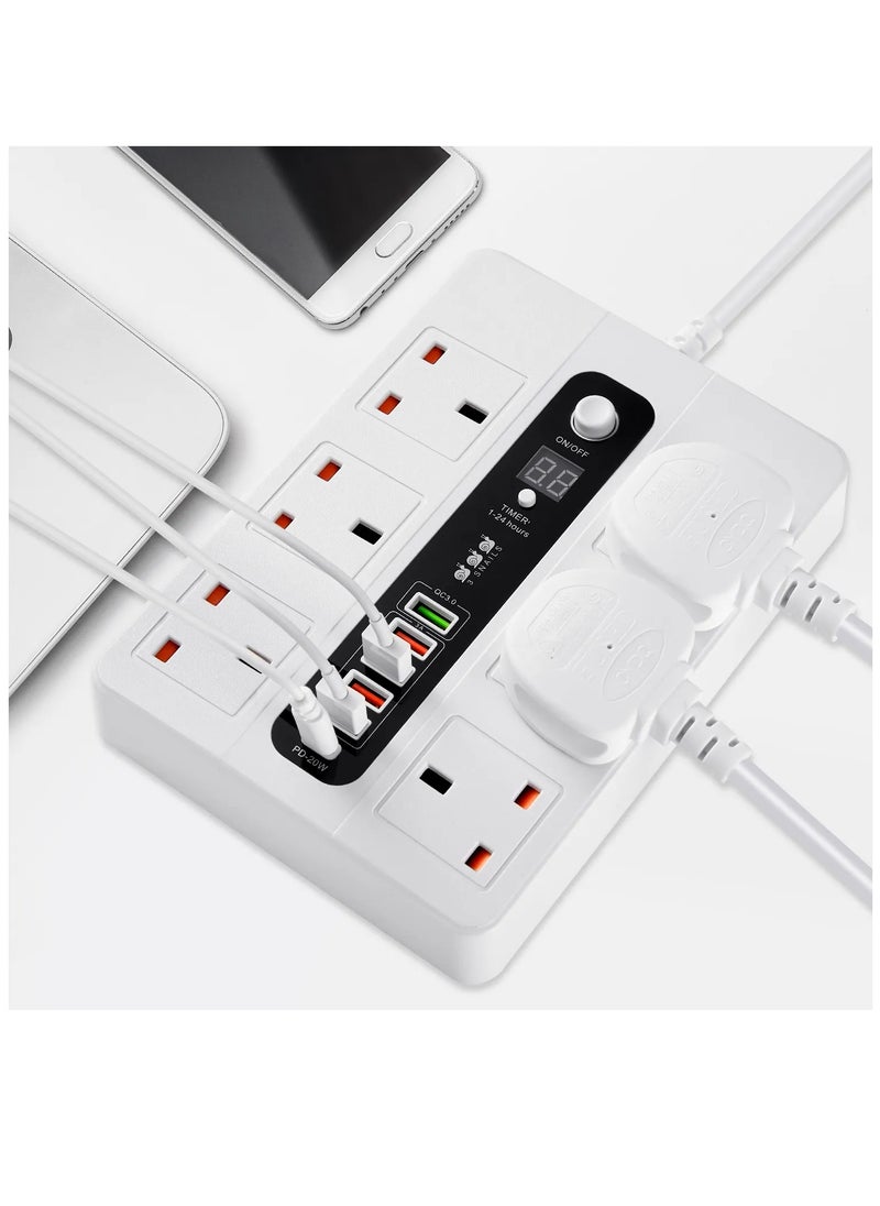NOXON Noxon NX803 | Ultra High Speed Socket - 2500W, 6 x Socket combo 5 x USB 1 x PD 18W - FireProof ABS Material, 3.4A Fast-Charging | 3M Cord - (White).  - Image 5