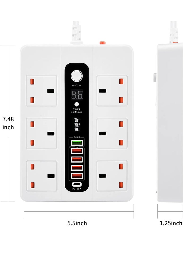 NOXON Noxon NX803 | Ultra High Speed Socket - 2500W, 6 x Socket combo 5 x USB 1 x PD 18W - FireProof ABS Material, 3.4A Fast-Charging | 3M Cord - (White).  - Image 2