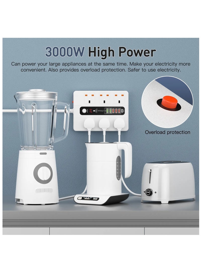 NOXON Noxon NX803 | Ultra High Speed Socket - 2500W, 6 x Socket combo 5 x USB 1 x PD 18W - FireProof ABS Material, 3.4A Fast-Charging | 3M Cord - (White).  - Image 3