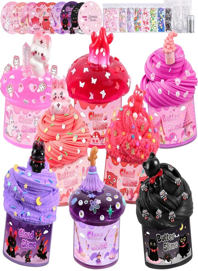 Joytry Red Black Slime Kit 8 Packs, Kids Slime Toys, Cloud, Butter Clear Slime with Cute Bunny Cat Charms, Goodie Bag Stuffers for Birthday Christmas Easter Gift - Image 1