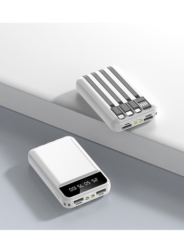 JEEJPV Power bank compact portable 10000 mAh fast charge comes with multiple models of charging cables, mobile power supply (White)  - Image 1