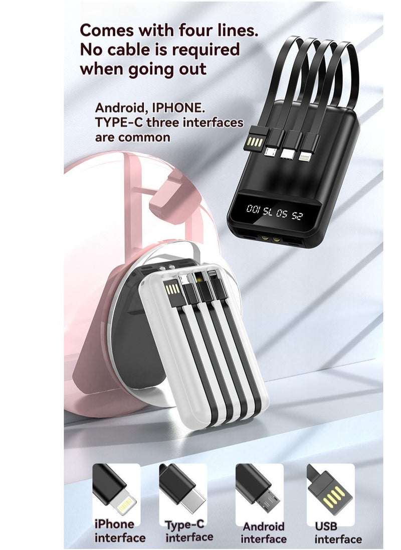 JEEJPV Power bank compact portable 10000 mAh fast charge comes with multiple models of charging cables, mobile power supply (White)  - Image 2
