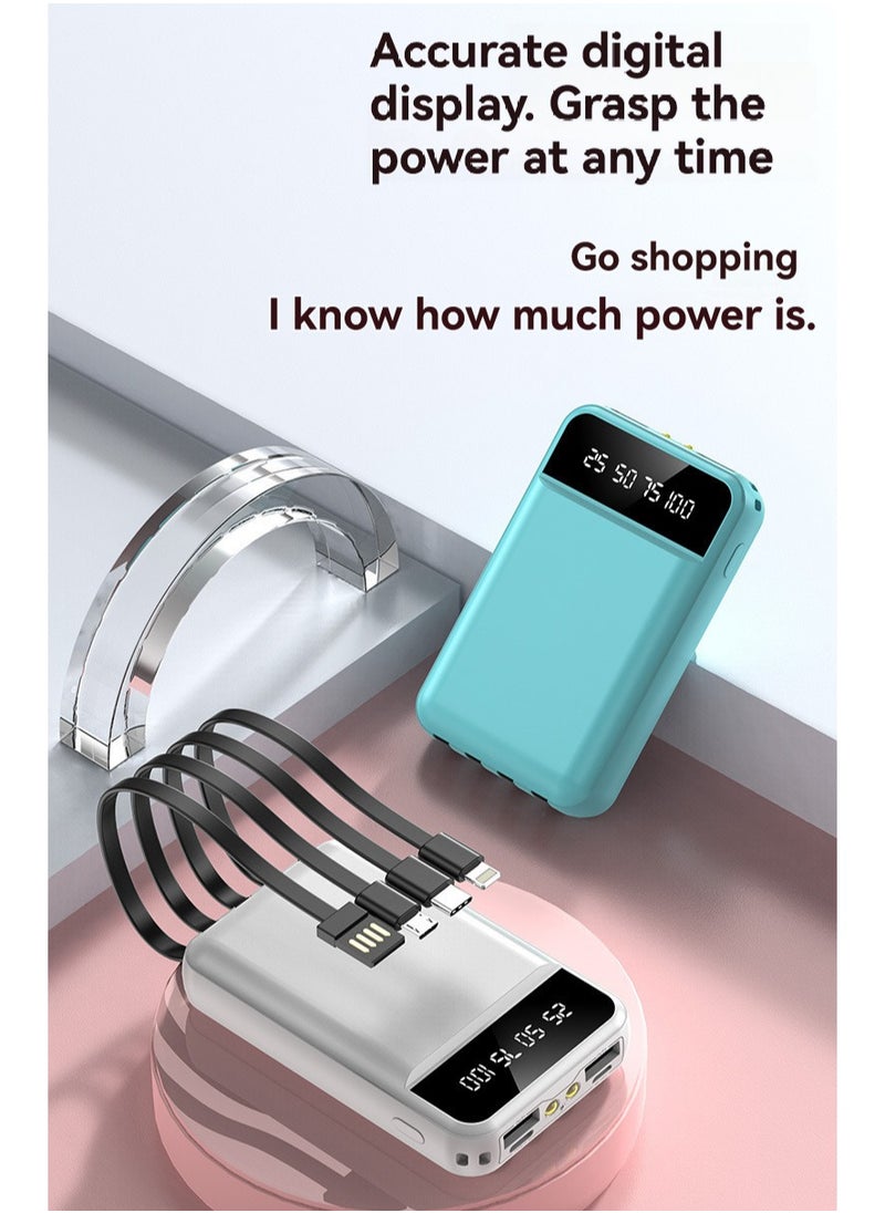JEEJPV Power bank compact portable 10000 mAh fast charge comes with multiple models of charging cables, mobile power supply (White)  - Image 3