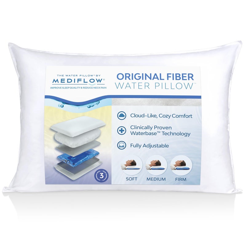 Mediflow Fiber: The First & Original Water Pillow, clinically Proven to Reduce Neck Pain & Improve Sleep. Therapeutic, Ideal for People Looking for Proper Neck Support - Image 1