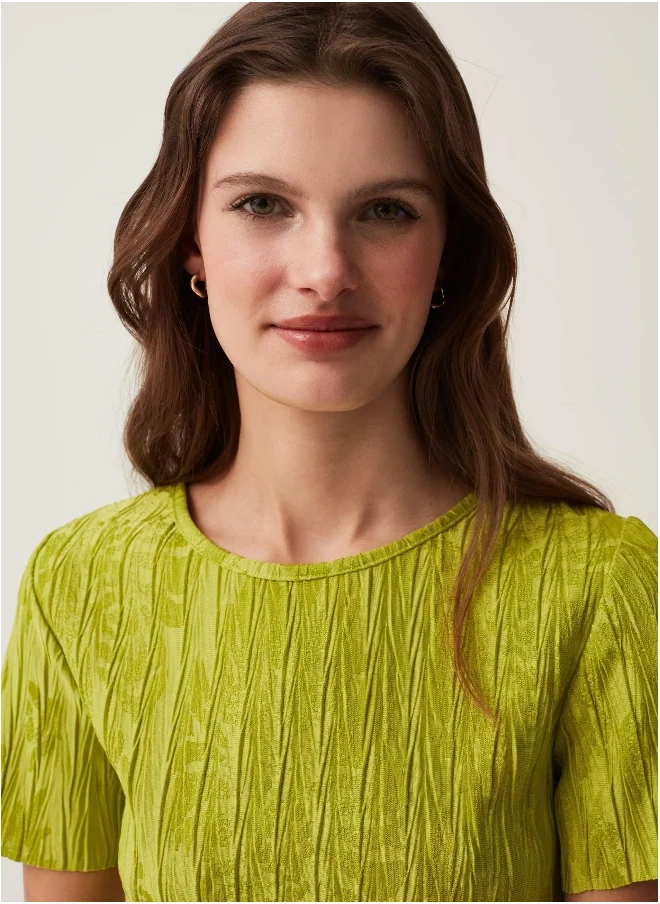 Ovs Ovs Pleated T-Shirt With Jacquard Motif