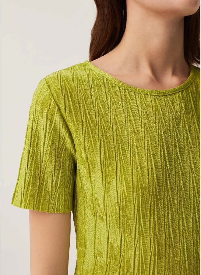 او في اس Ovs Pleated T-Shirt With Jacquard Motif