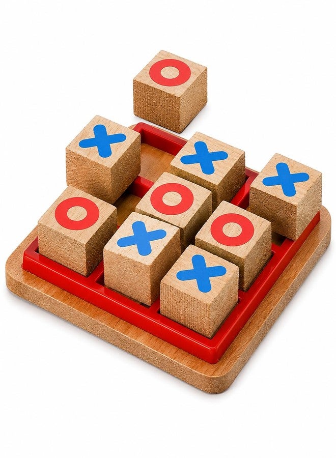 SHOPMEFAST Wooden Tic Tac Toe Game, Mind Challenging Cross & Zero Family Board Game for Kids & Adults, Birthday Return Gift (Pack of 1) - Image 1
