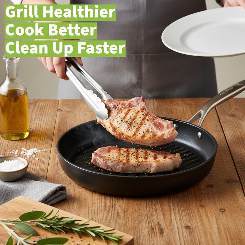 Techef - Onyx Collection, 12-inch Grill Pan For Stove Top, Nonstick Grill Pan For indoor cooking, PFOA-Free, Heavy-Duty Aluminum, Made In Korea (No Induction) - Image 2