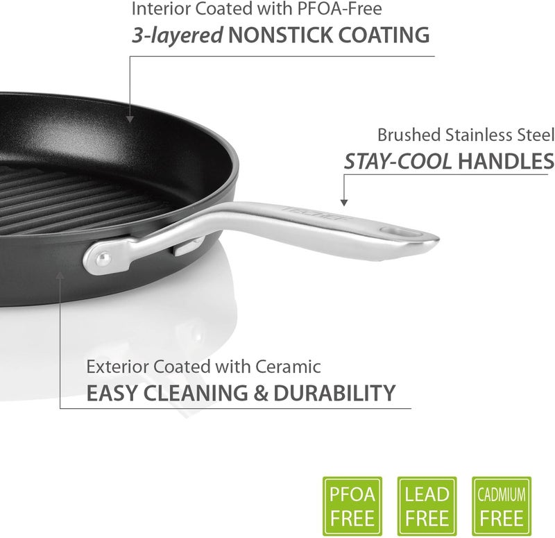 Techef - Onyx Collection, 12-inch Grill Pan For Stove Top, Nonstick Grill Pan For indoor cooking, PFOA-Free, Heavy-Duty Aluminum, Made In Korea (No Induction) - Image 5