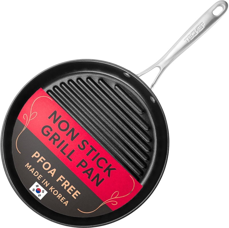 Techef - Onyx Collection, 12-inch Grill Pan For Stove Top, Nonstick Grill Pan For indoor cooking, PFOA-Free, Heavy-Duty Aluminum, Made In Korea (No Induction) - Image 1