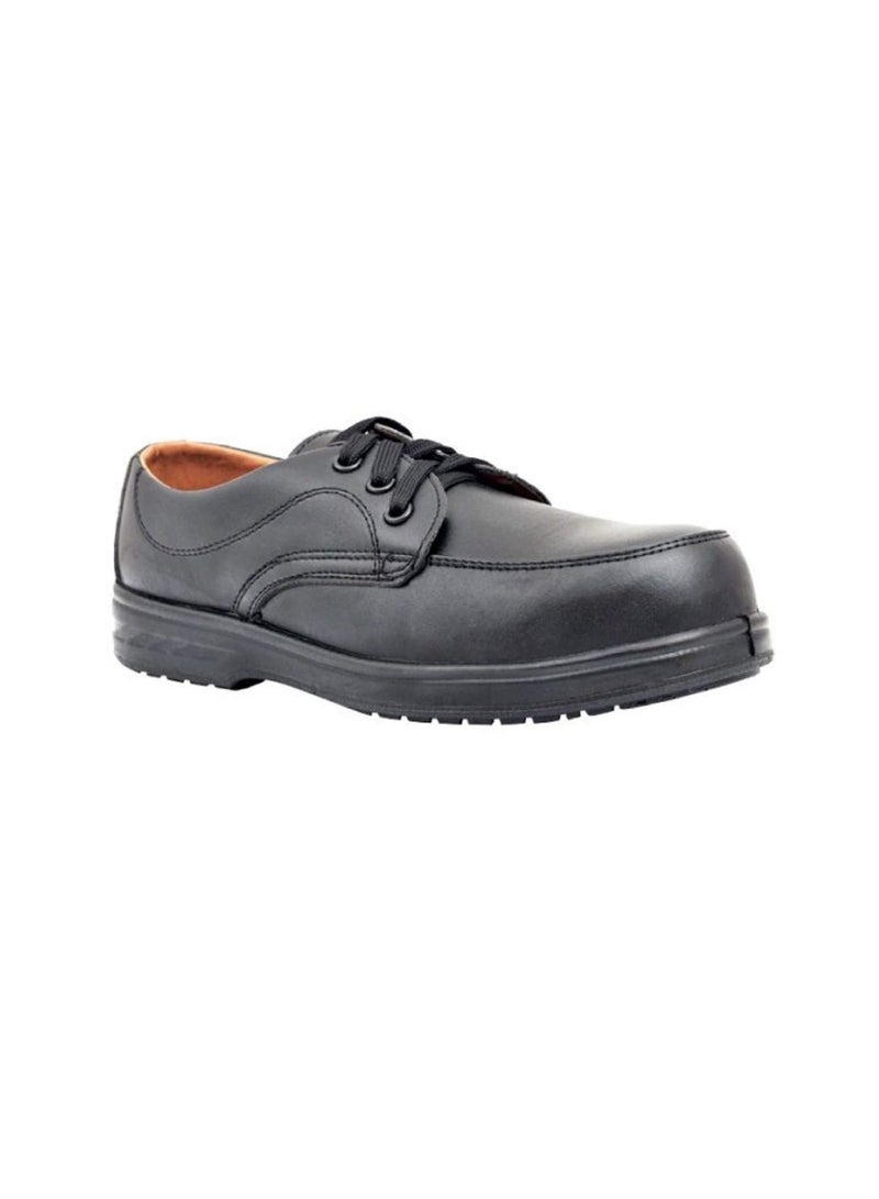 Men Black Leather Safety Shoes,Mesh Breathable Lightweight Comfortable Steel Toe Industrial Construction Slip Resistant Shoes (46, Lace Up) - Image 1