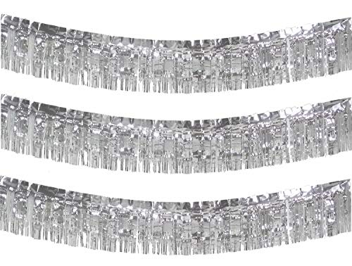 Blukey 10 Feet Long Roll Foil Fringe Garland - Pack of 3 | Shiny Metallic Tassle Banner | Ideal for Parade Floats, Bridal Shower, Wedding, Birthday | Wall Hanging Fringe Garland Banner (Silver) - Image 1